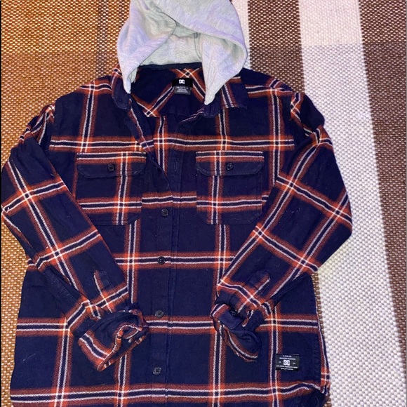 DC Flannel Hoodie Button down shirt LG 14 - Picture 1 of 5